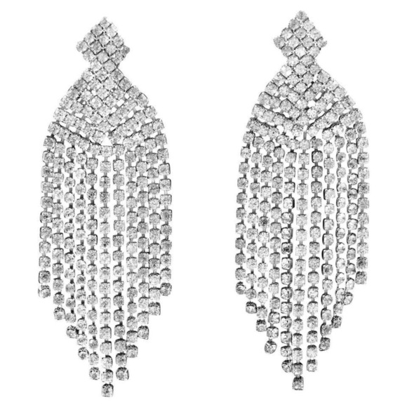 Vintage Les Bernard Rhinestone Waterfall Earrings Signed, Screw Back Clips. - Picture 1 of 4
